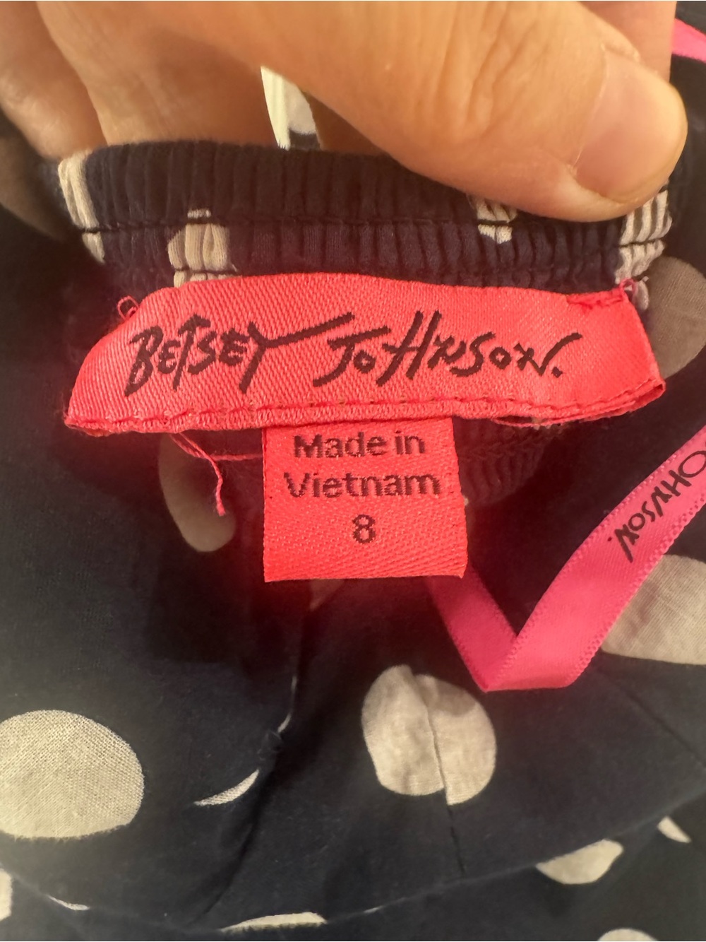 Betsey Johnson Navy and Polka Dot Pink Label Dress, Size 8 - Picture 4 of 4